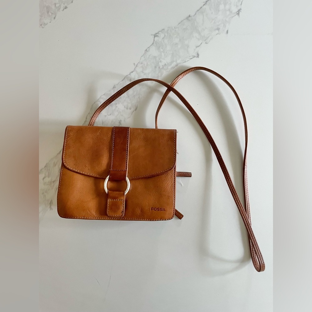 Fossil leather crossbody with attached wallet organizer